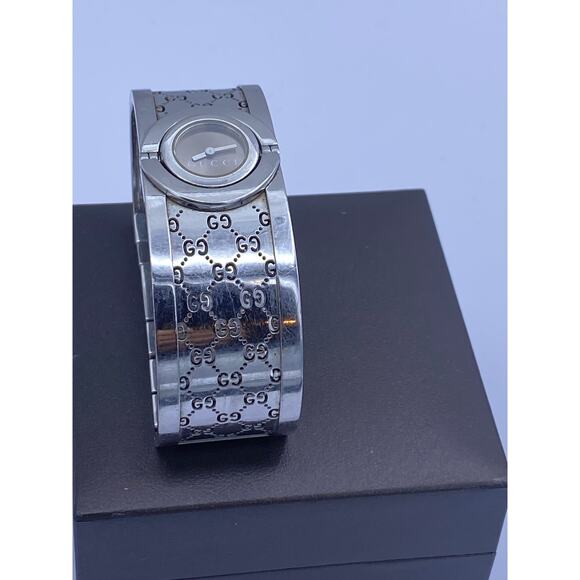 Authentic Gucci Stainless Steel GG Monogram Bangle Watch - Picture 8 of 13